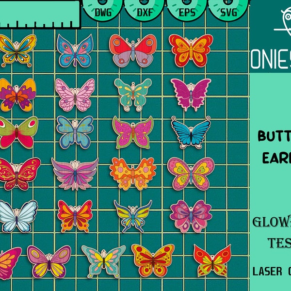 Colorful Butterfly Earrings Svg Bundle, Decorative Butterflies Svg, Earrings Laser cut file, Earrings SVG, Glowforge SVG Files, Digital File