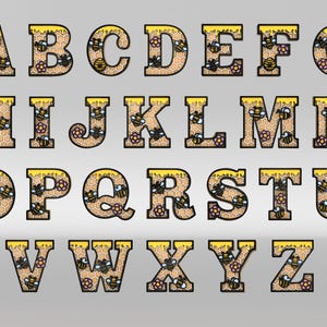 Conjunto de letras del alfabeto de abejas (SVG), letras con temática de abejas (SVG), letrero con nombre de verano de abejas (SVG), decoración infantil para habitación infantil, archivos SVG de Glowforge, archivos cortados con láser