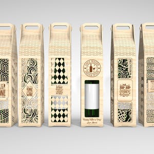 Weinflasche Box SVG Bundle, Wein Geschenkbox Laser geschnitten Datei, Weinhalter Holz Box Vorlage, Vatertag Weinverpackung SVG, Glowforge svg Dateien