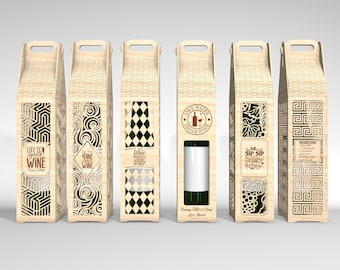 Weinflasche Box SVG Bundle, Wein Geschenkbox Laser geschnitten Datei, Weinhalter Holz Box Vorlage, Vatertag Weinverpackung SVG, Glowforge svg Dateien