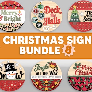 Christmas Door Sign SVG Bundle, Wooden Holiday Round Signs svg, Rustic Xmas Porch Welcome Sign Laser Cut Files, Cricut,Glowforge svg files