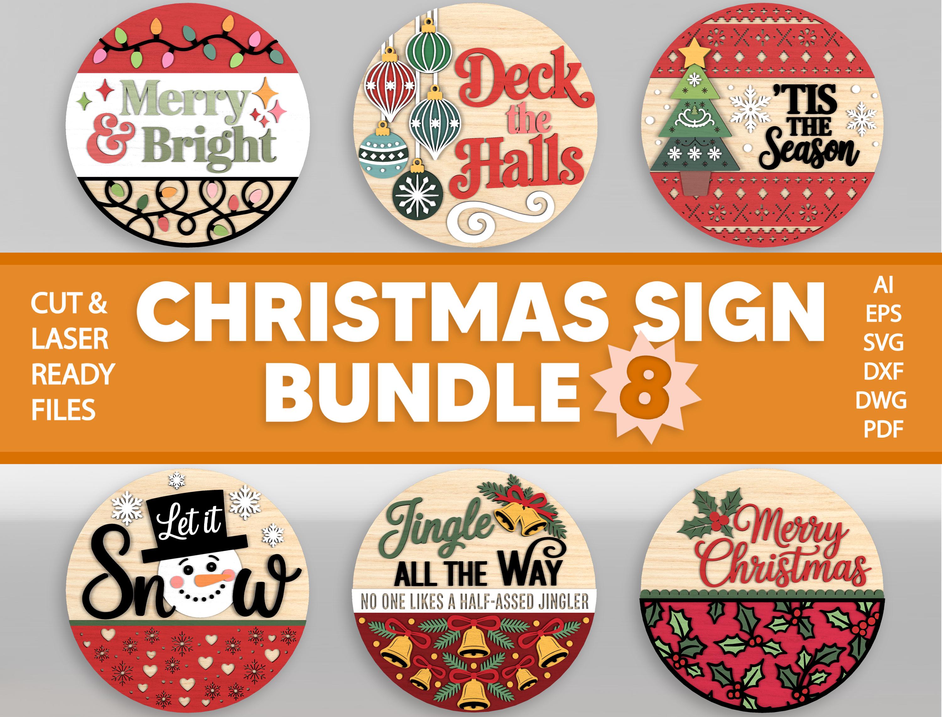 Christmas Door Sign SVG Bundle, Wooden Holiday Round Signs Svg, Rustic ...