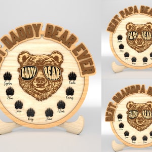 Gepersonaliseerde Daddy Bear Sign SVG, Beste Daddy Bear Ooit SVG, Bear Paw Sign SVG, Cadeau voor papa, Fathers Day Gifts SVG, Glowforge SVG-bestanden