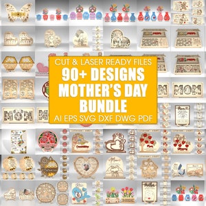 Mega Bundle Muttertag Laser geschnitten Dateien, 90+ Muttertag Designs enthalten Versionen, Geschenk für Mutter, Muttertagsgeschenke svg, Glowforge svg Dateien