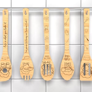 Chef Gnome Cucharas de madera svg, Amantes de la cocina svg, Regalo de cocina svg, Citas de grabado de cuchara SVG, Regalo para mamá, Archivos svg Glowforge, Archivos cortados con láser