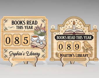 Contatore di libri letti quest'anno personalizzato in formato svg, registro di lettura accogliente e cartello di monitoraggio dei libri in formato svg, file svg Glowforge, file tagliati al laser, digitale