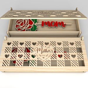 Scatola regalo per la festa della mamma con rosa in formato SVG, rosa in legno in formato SVG, regalo per la mamma, festa della mamma in formato SVG, regali per la festa della mamma, file SVG Glowforge, file tagliati al laser
