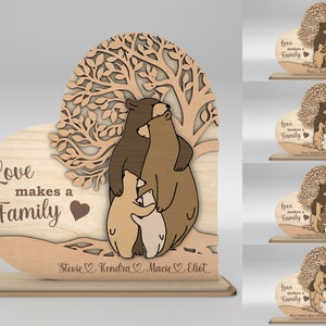 Cartello personalizzato per la famiglia di orsi SVG, cartello per l'albero genealogico SVG, albero della vita SVG, albero dei nomi di famiglia SVG, file SVG Glowforge, file tagliati al laser
