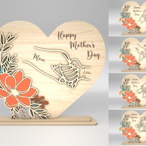 Gepersonaliseerde moeder en kind handen hart stand decor SVG, cadeau voor moeder, Moederdag SVG, Moederdag geschenken SVG, Glowforge SVG-bestanden, lasergesneden bestanden