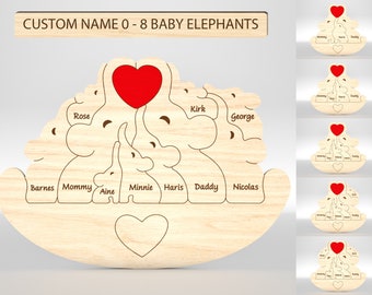 Gepersonaliseerde olifant familie puzzel SVG, olifant puzzelstukjes SVG, vaderdag SVG, Moederdag SVG, Glowforge SVG-bestanden, lasergesneden bestanden
