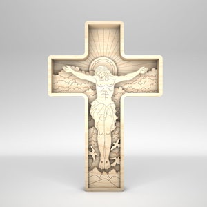 Multistrato He Is Risen SVG, giorno di Pasqua svg, scena artistica della croce di Gesù svg, pezzo d'arte a 8 strati per Glowforge, file tagliati al laser