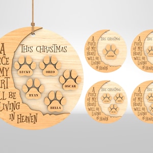 Gepersonaliseerde Merry Christmas A Piece Of My Heart Ornament SVG, kerstcadeau svg, Pet Memorial Gifts svg, Glowforge svg-bestanden, lasergesneden bestanden