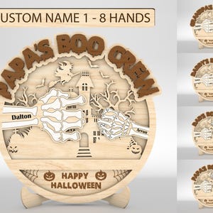 Scheletro personalizzato papà e bambino mani pugno Bump segno SVG, nonno Boo Crew SVG, regalo per papà, regali di Halloween SVG, file SVG Glowforge
