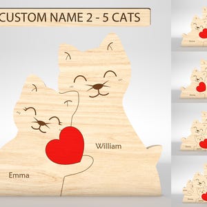 Puzzle de famille chat personnalisé SVG, svg de pièces de puzzle chat, svg cadeaux fête des pères, fête des mères, fichiers svg Glowforge, fichiers découpés au Laser