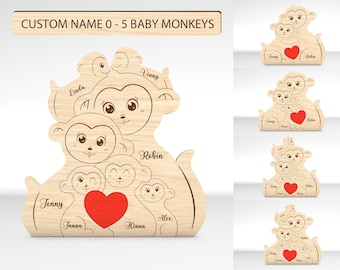 Personalisierte Affenfamilie Puzzle SVG, Affe Puzzleteile svg, Vatertagsgeschenke svg, Muttertags svg, Glowforge svg-Dateien, Laser-Schnittdateien