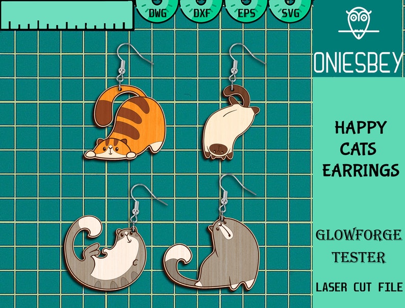Roliga kattörhängen Svg-paket, glada katter Svg, örhängen laserskurna filer, söt kattörhänge SVG, Glowforge SVG-filer, digital fil bild 4