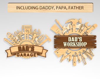 Spersonalizowany garaż taty SVG, warsztat taty SVG, znak taty mechanika SVG, plik wycinany laserowo na narzędzia na dzień ojca, dekoracja garażu Glowforge SVG