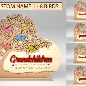 Personalized Grandma Tree Heart Stand Decor SVG,Gift for Grandma,Mothers Day svg, Mothers Day Gifts svg,Glowforge svg files, Laser cut files