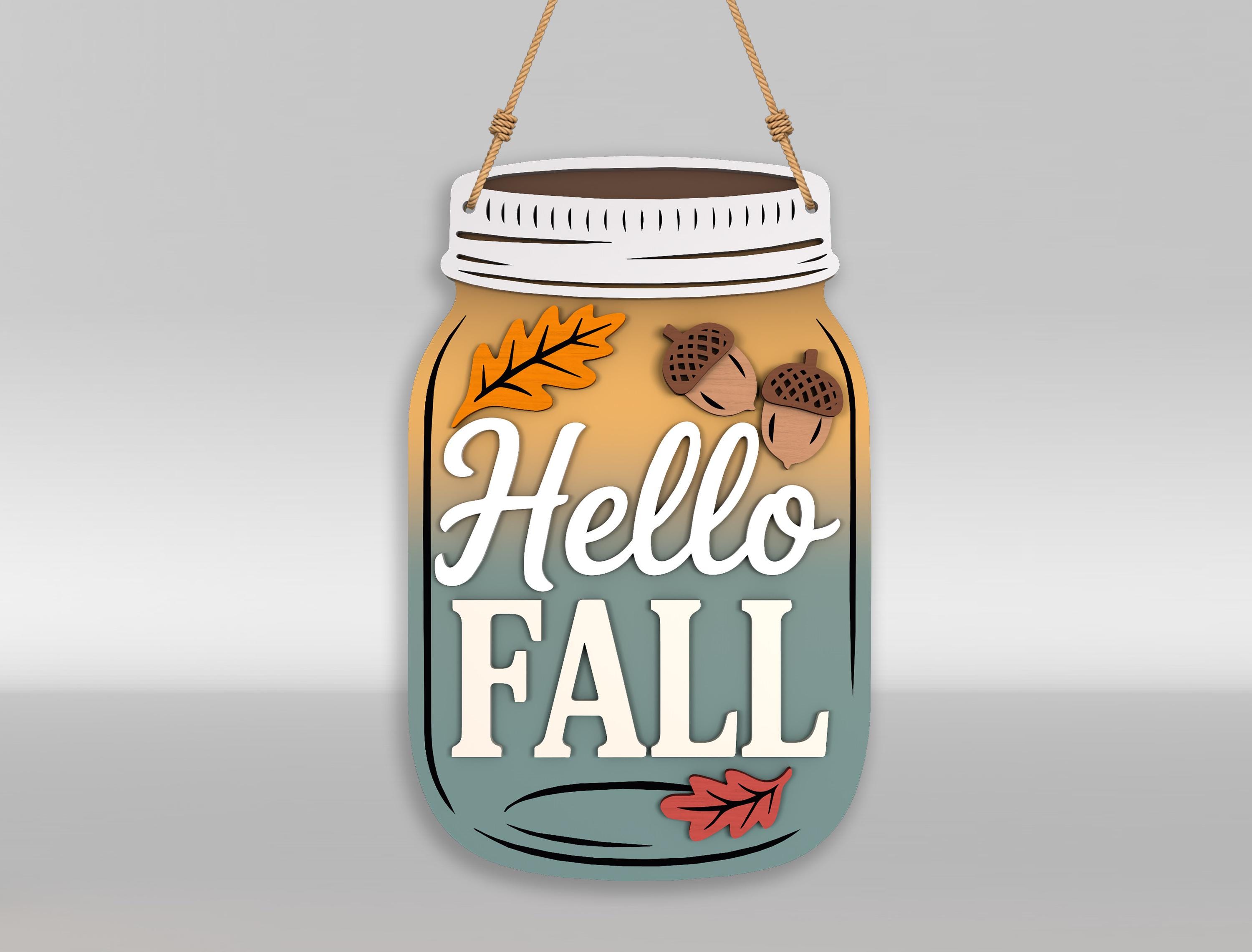 Fall Mason Jar Sign Bundle, 9 Wooden Autumn Door Hanger Svg, Scarecrow ...