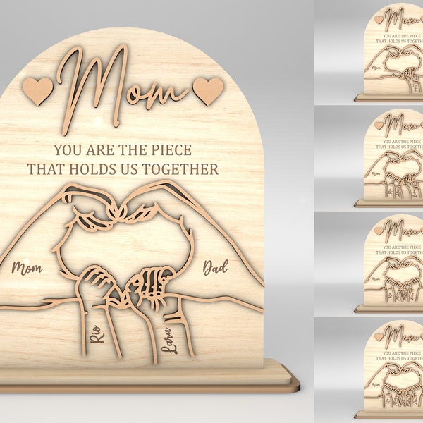 Personalizzato mamma e bambino mani segno SVG, regalo per la mamma, festa della mamma in formato SVG, regali per la festa della mamma in formato SVG, file SVG Glowforge, file tagliati al laser