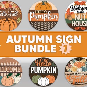 Fall Door Sign SVG Bundle, Autumn Pumpkin Sign Laser Cut Files, Welcome Fall Porch Decor, Farmhouse Hello Fall sign svg, Glowforge svg files