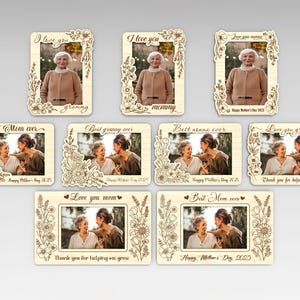 Cornice portafoto con magnete per frigorifero per la festa della mamma con motivo floreale in formato svg, magnete per frigorifero per la mamma in formato svg, regali per la festa della mamma in formato svg, file svg Glowforge, file tagliati al laser