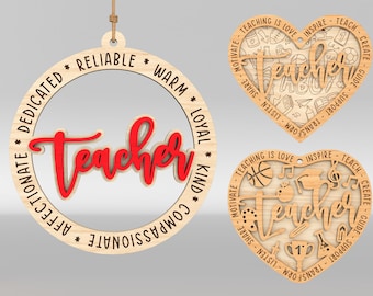 Teacher Ornament Svg Bundle, Gift for Teacher, Teacher Ornament Laser cut file, Teacher Appreciation Day, Glowforge SVG Files
