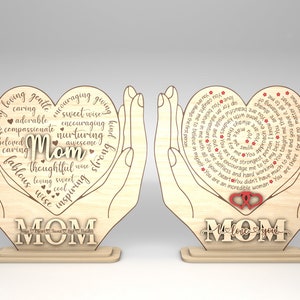 Decoração personalizada de suporte de mão com coração SVG, presente para mamãe, dia das mães svg, presentes de dia das mães svg, arquivos Glowforge svg, arquivos cortados a laser