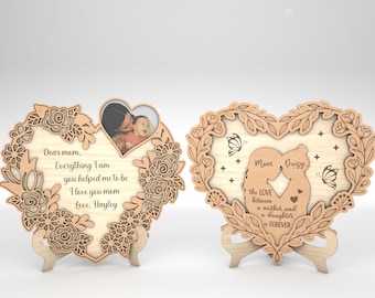 Personalized Floral Heart Mom and Daughter Sign svg,Heart sign svg, Gift for Mom,Mothers Day Gifts svg,Glowforge svg files,Laser cut files