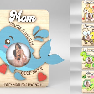 Día de las Madres Animal Nevera Imán Marco de fotos svg, Mamá Nevera Foto Imán svg, Regalos del Día de las Madres svg, Archivos svg Glowforge, Archivos cortados por láser