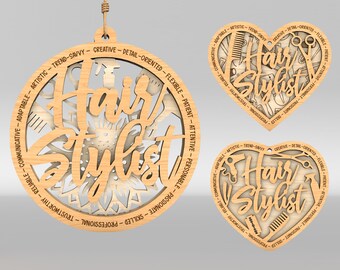 Hair Stylist svg, Hairdresser ornament svg file, Car charm or ornament digital file,Hairdresser gift svg,Laser cut file, Glowforge SVG Files