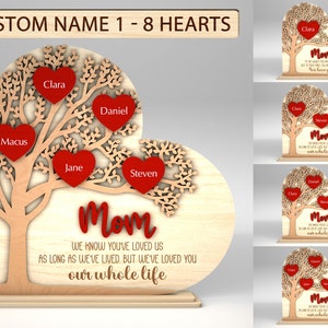 Soporte de árbol genealógico personalizado con forma de corazón SVG, regalo para mamá, día de la madre svg, regalos para el día de la madre svg, archivos svg Glowforge, archivos cortados con láser