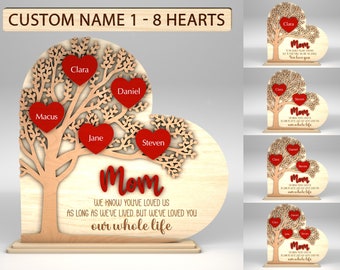 Personalized Family Tree Heart Stand Decor SVG, Gift for Mom, Mothers Day svg, Mothers Day Gifts svg, Glowforge svg files, Laser cut files