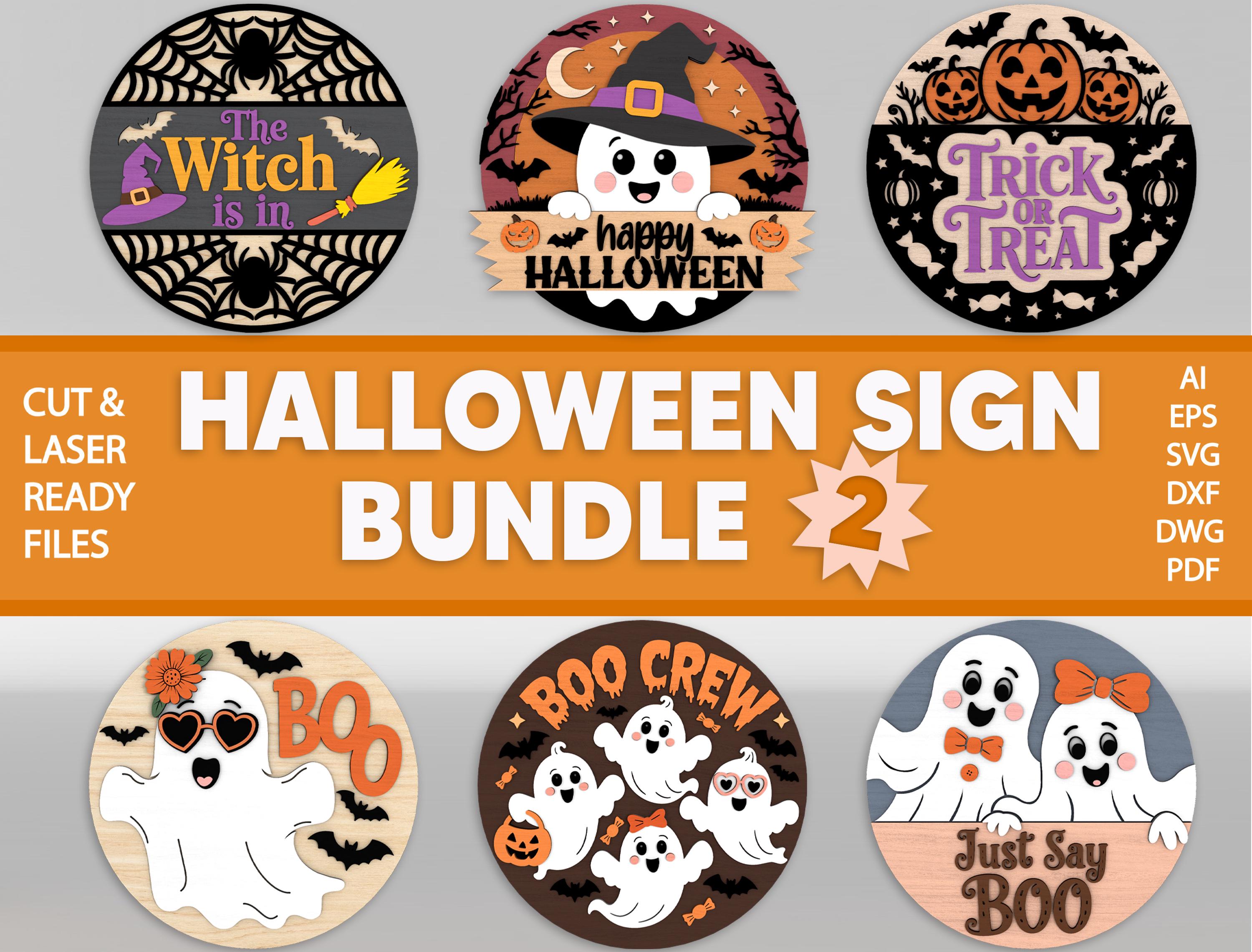 Halloween deur teken SVG bundel, schattige Ghost deur hanger svg, grappige heks teken lasergesneden bestanden, Spooky Round Sign svg, Glowforge svg-bestanden