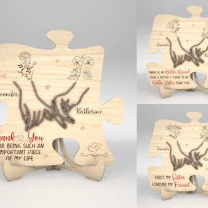 Flores personalizadas do mês de nascimento Bestie Puzzle Sign SVG, presente para irmãs, sinal de mão de melhores amigos svg, arquivos Glowforge svg, arquivos cortados a laser