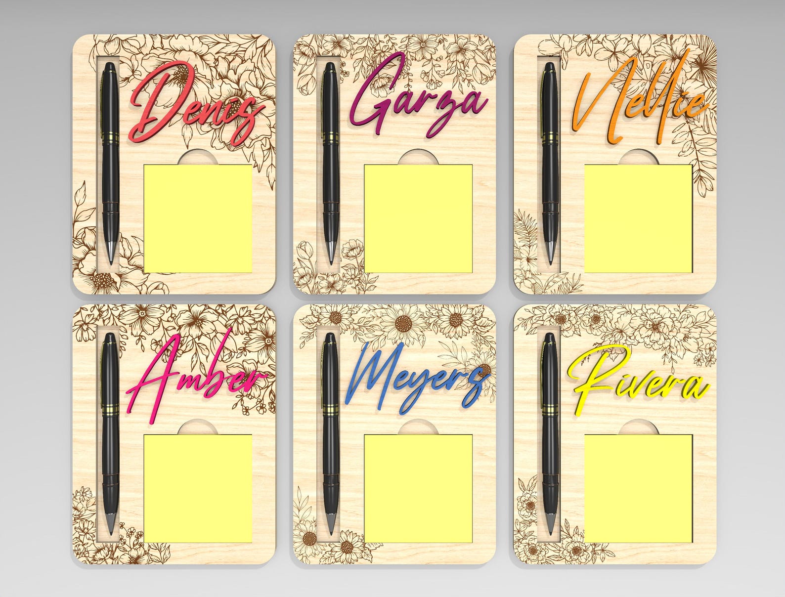 Personalized Floral Sticky Note Pad Holder SVG, Custom Name Pen ...
