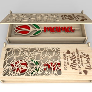 Muttertagsgeschenk mit Tulpe SVG, Holztulpe svg, Geschenk für Mama, Muttertagssvg, Muttertagsgeschenke, Glowforge svg-Dateien, Laser geschnitten Dateien