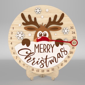 Renne Noël compte à rebours calendrier svg, svg des jours jusqu'à Noël, calendrier de l'Avent svg compte à rebours, fichiers svg Glowforge, fichiers découpés au Laser
