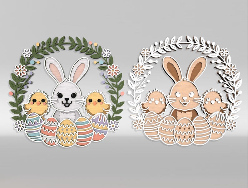 Layered Easter Bunny Wreath SVG Bundle Laser Cut File, 3D Multilayer ...