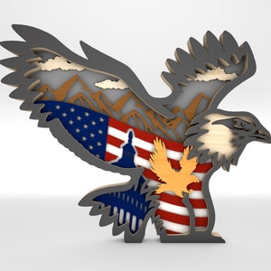 Multilayer American Flag Eagle svg, Patriotic Bald Eagle Svg, 4th of July svg, Independence Day svg, Laser cut files, Glowforge SVG Files