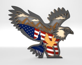 Multilayer American Flag Eagle svg, Patriotic Bald Eagle Svg, 4th of July svg, Independence Day svg, Laser cut files, Glowforge SVG Files