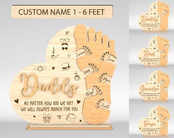 Personalized Dad Footsteps Heart Stand decor SVG, Gift for Dad, Fathers Day svg, Fathers Day Gifts svg, Glowforge svg files, Laser cut files