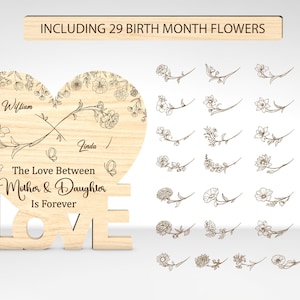 Svg personnalisé mère & fille est signe pour toujours, mois de naissance fleur infini svg, cadeaux de fête des mères, fichiers svg Glowforge, fichiers découpés au Laser