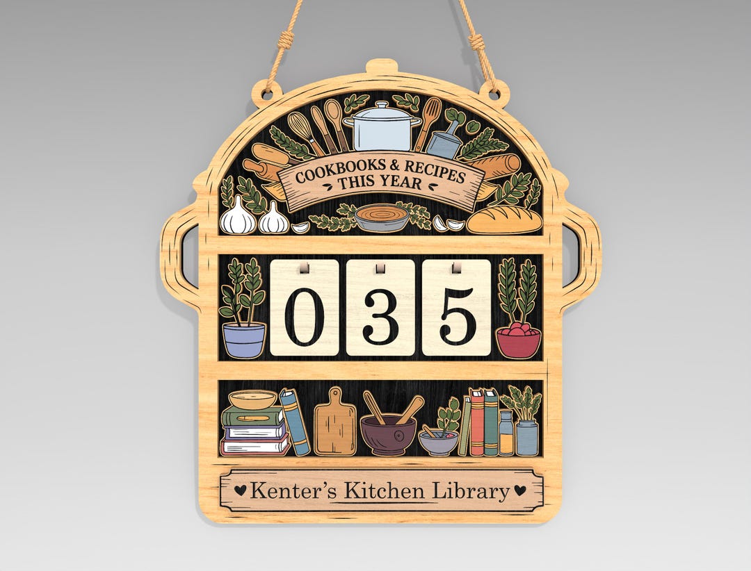 Cookbooks & Recipes This Year Tracker Sign SVG, Recipe Counter Sign ...
