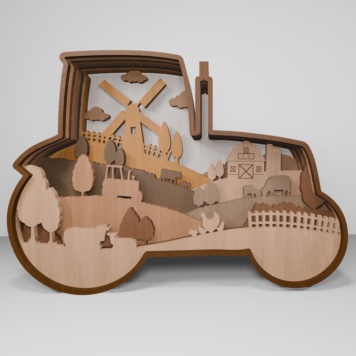 Multilayer Sign Tractor Multilayer Farm Tractor Art Svg, Farm Scene Art Svg, Farm Animals Svg ...