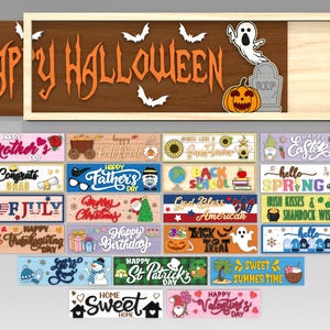 Interchangeable Wooden Seasonal Welcome Sign SVG, Seasonal Door sign svg, Front Door Hanger svg,Glowforge svg files,Laser cut files
