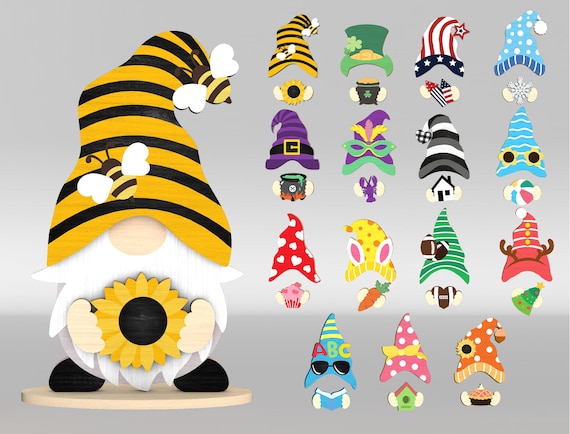 Interchangeable Gnome Decor SVG, Seasonal Gnome sign Laser cut files, Bee, Christmas, Easter, Halloween Gnome SVG, Glowforge svg files