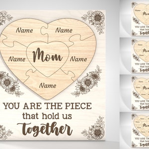 Personalisiertes Muttertags-Puzzleschild SVG, Geschenk für Mama, Muttertagssvg, Muttertagsgeschenke SVG, Glowforge SVG-Dateien, Laser geschnittene Dateien