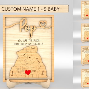 Quebra-cabeça personalizado para o dia dos pais svg, quebra-cabeça da família do urso svg, presente para o pai, presentes para o dia dos pais svg, arquivos svg Glowforge, arquivos cortados a laser