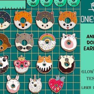 Animal Donut Earring Svg Bundle, Gift for Her, Valentine Gift, Animal Earring Svg, Earrings svg, Earring Laser file, Glowforge SVG Files